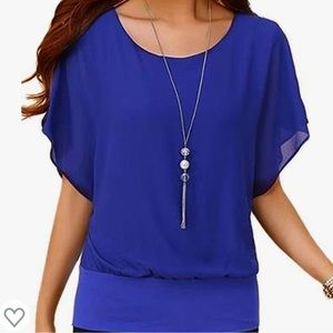 NWOT Ladies Short Sleeve Chiffon Blouse - blue